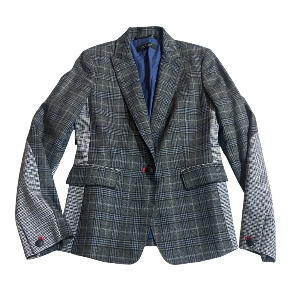 Rag & Bone Lexington Mixed Check Plaid Wool Blazer Sz 2